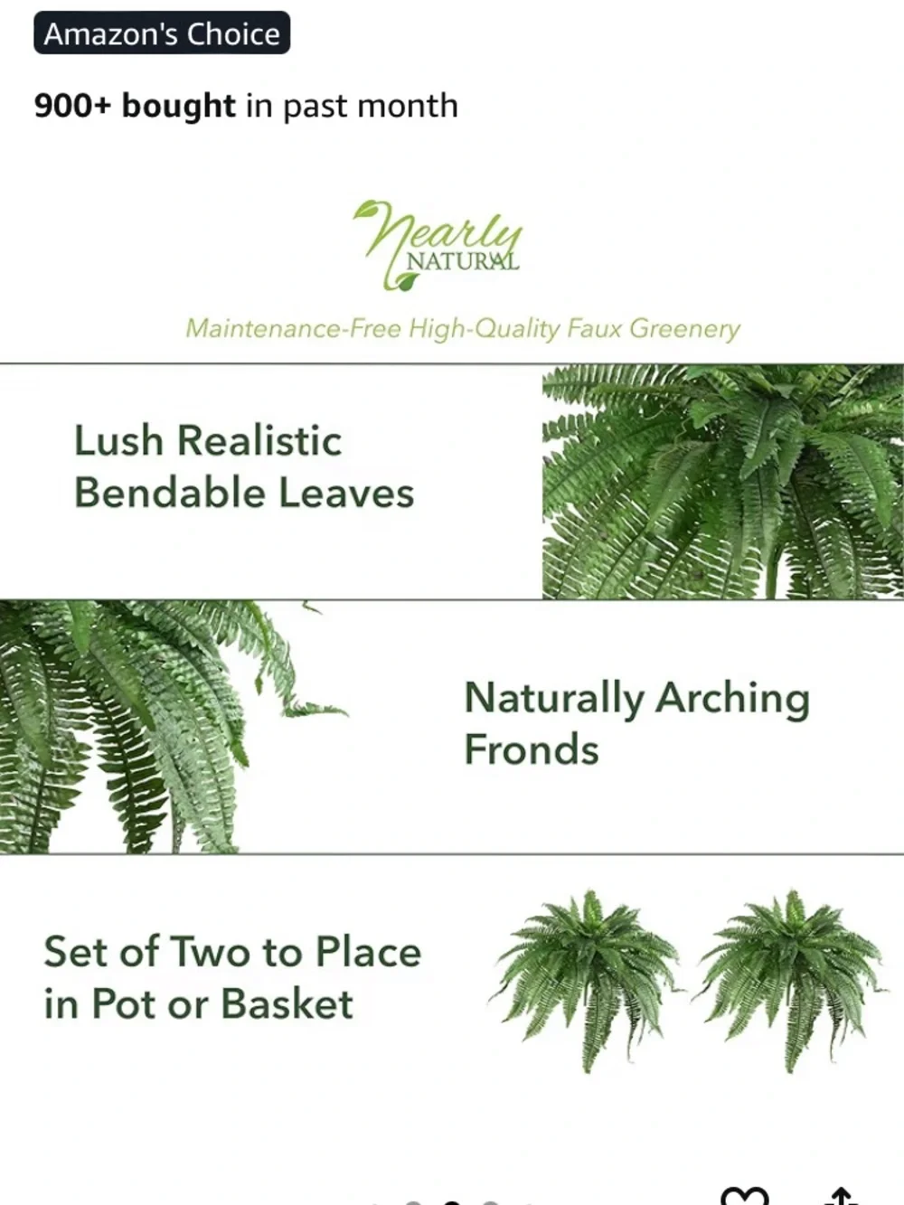 Nearly Natural Green Fern Fronds Faux Floral